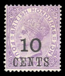 British Honduras #30 Cat$27.50, 1888 10c on 4p violet, hinged