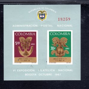 COLOMBIA #C496a 1967 PRE-COLUMBIAN ART MINT VF NH O.G S/S2 IMPERF.