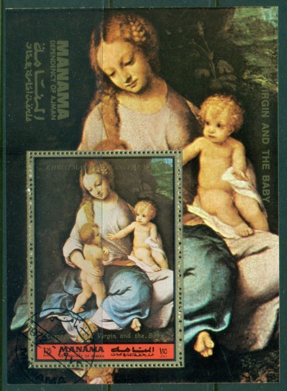 Manama 1972 Mi#MS230A Paintings Virgin & Child, Madonna MS CTO