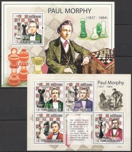 O0214 2009 Sao Tome & Principe Sport Chess Paul Morphy Kb+Bl Mnh