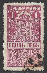 BULGARIA 1919 1L Thin Paper ARMS REVENUE BFT.113a Used