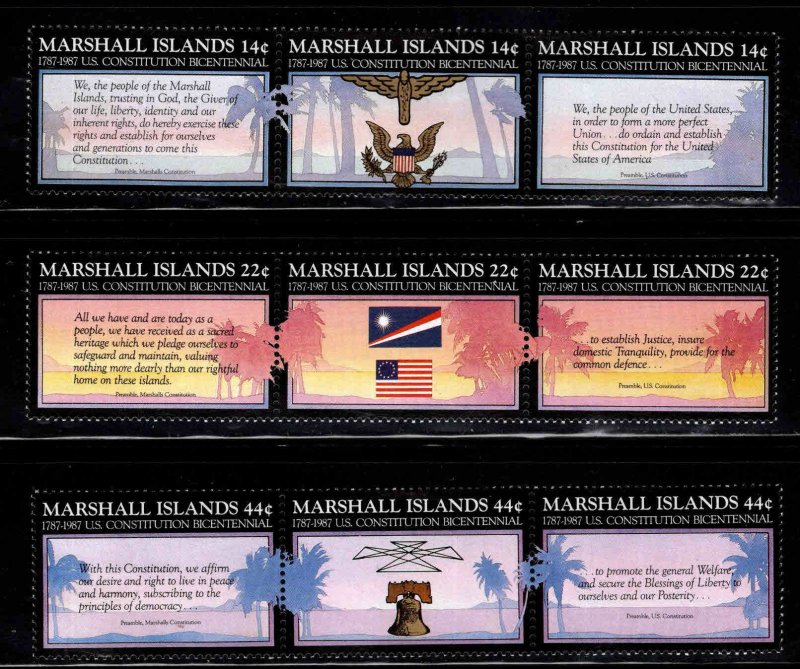 Marshall Islands Scott 143-151 MNH** triptych Constitution set