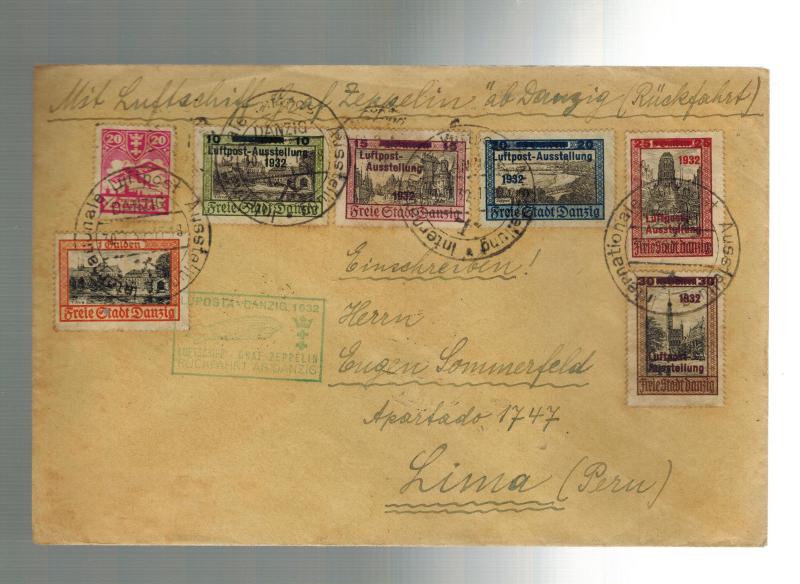 1932 Danzig Graf Zeppelin Cover Complete set # C31-C35 to Lima Peru