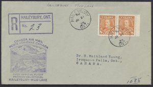 1936 Haileybury ONT to Mud Lake PQ Flight Cover Registered AAMC #3609