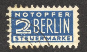 Germany Scott RA4 UNH - 1949 2pf Postal Tax Stamp, Perf 12, Wmk 285