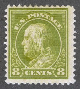 US Sc 414 Olive Green 8¢ 1912 p.12 SLWmk Hinge Remnant Original Gum