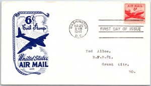 U.S. FIRST DAY COVER 6c AIRMAIL RATE COIL STAMP ON IOOR CACHET 1949