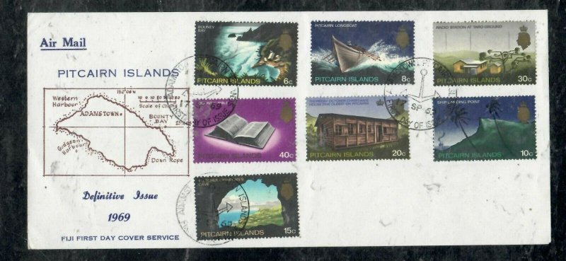 PITCAIRN ISLANDS COVER (PP0301B) 19 69 DEF SET CACHETED UNADDRESSED FDC