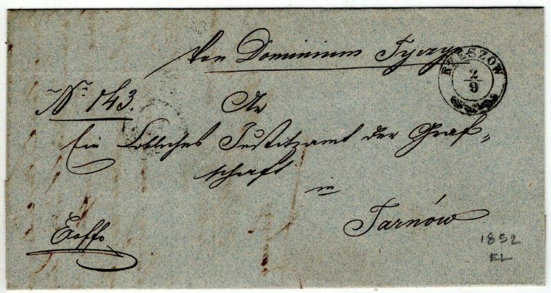 POLAND Pre-Stamp Cover Superb *Rzeszów* SCROLL CDS 1852 Tarnów {samwells}MA1207 