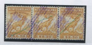 Newfoundland 1943 $2.50 perf 12 revenue strip of 3 used