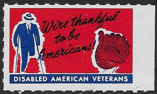 USA DISABLED AMERICAN VETERANS c1950 Red THANKSGIVING Turkey Label MNH