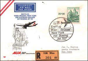 Austria Austrian Airlines Boeing 707 Vienna to New York 1st Flight Cover