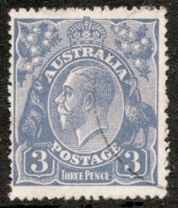 1924 Australia Sc #30 - 3d - KGV, Kangaroo & Emu - Used Mute cancel Cv$7.75