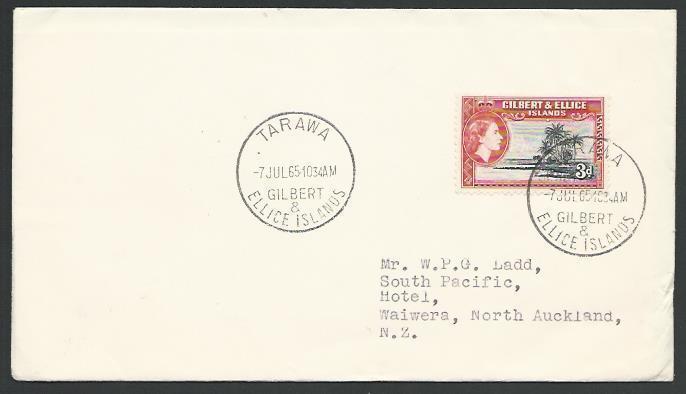 GILBERT & ELLICE IS 1965 cover to New Zealand - TARAWA cds.................11083