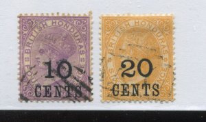 British Honduras QV 1888 overprinted 10 and 20 CENTS used