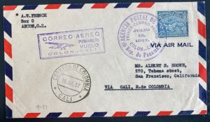 1937 Colon Canal Zone Panama First Flight Airmail cover FFC To Cali Colombia