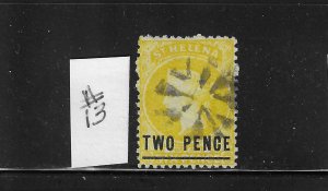 ST HELENA SCOTT #13 1864-73 2P ON 6P (YELLOW) PERF 12 1/2 WMK 1- USED