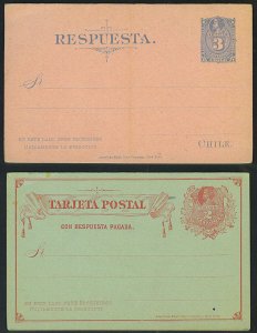CHILE 1894 FOUR POSTAL CARDS TWO WITH REPLY CARDS 3 MINT 1 USED