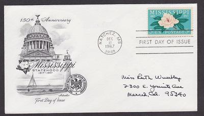 1337 Mississippi Statehood Artmaster FDC with hand written address