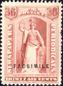 US Newspaper Stamps - Sc.#PR18 36c rose FACSIMILE (old German reproduction) MNG