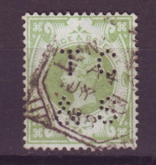 J13983 JLstamps 1887-92 great britain perfin T C & S used #122 queen $72.50 scv