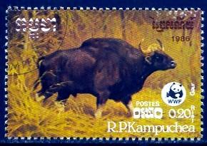 Gaur, Indian Bison, Cambodia stamp SC#746 used