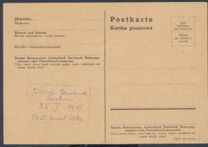 1941 Krakow Poland Germany GG Postcard Cover Jewish Gemeinde Ghetto Cancel