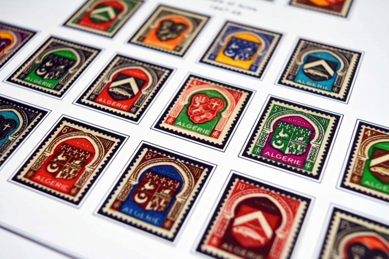 COLOR PRINTED FRENCH ALGERIA 1924-1958 STAMP ALBUM PAGES (29 illustrated pages)