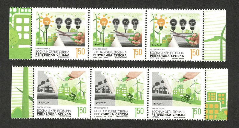 BOSNIA-SERBIA-MNH**  STRIP-EUROPA CEPT-THINK GREEN 2016.