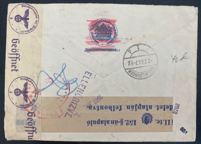 1940 Budapest Hungary Airmail Express Censored Cover To Germany