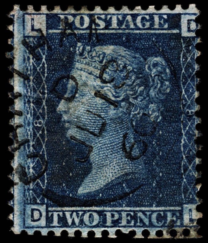 4291: GB SG45 2d Blue. Plate 8. DL. CHATHAM Town Postmark. 1858. Sc#29 Mi17...