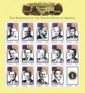 Liberia 2009 - Presidents Hoover - Barack Obama - Sheet of 15 Stamps Scott #2569