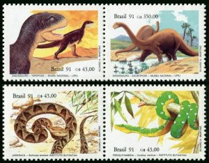 Brazil 2316-2319a pairs, MNH. Michel 2415-2418. Snakes and Dinosaurs, 1991.