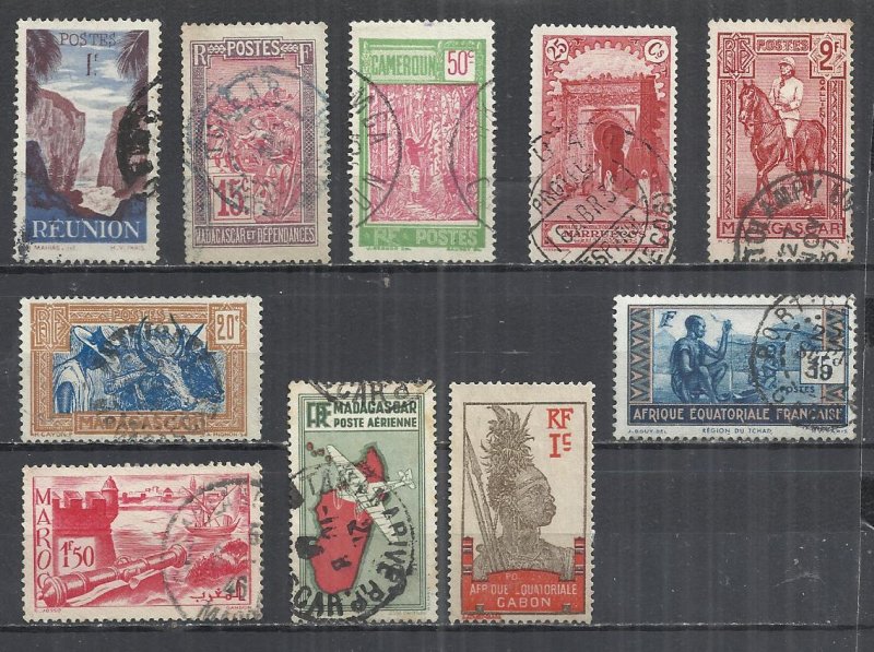 FRENCH COLONIES - LOT OF 10 DIFFERENT  4 - POSTALLY USED