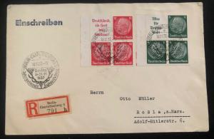 1937 Berlin Germany Registered Cover To Rossla International Hunting Exhibition