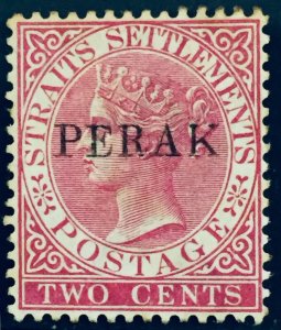 MALAYA 1884 Perak opt Straits Settlements QV 2c Narrow E MLH SG#18d M2997