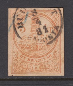 Hungary, Bft 3 used. 1875 5kr brown Vetenary Certificate Revenue, VF