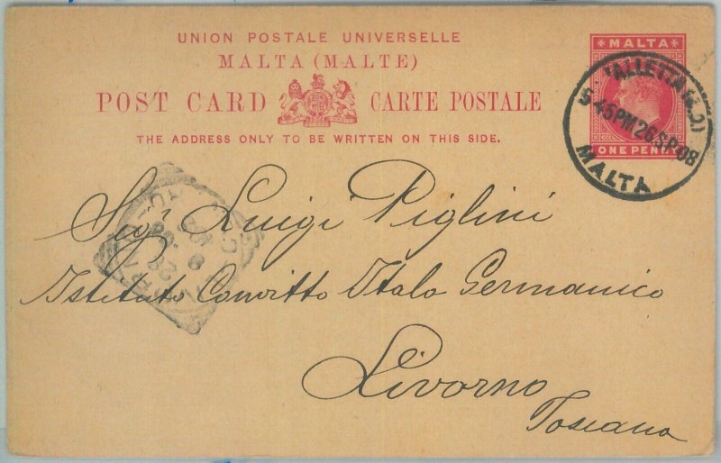 82627 - MALTA - Postal History - POSTAL STATIONERY CARD to ITALY 1908-