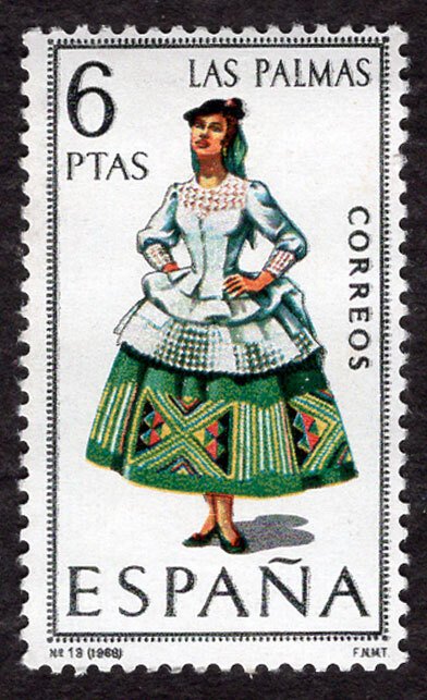 Spain 1968 Regional Women Costumes Las Palmas 6p. Scott.1410 (#2)