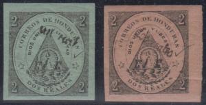 HONDURAS 1877 TEGUCIGALPA ISSUE Sc 13 & 16 KEY VALUE FORGED SURCHARGES MNH 