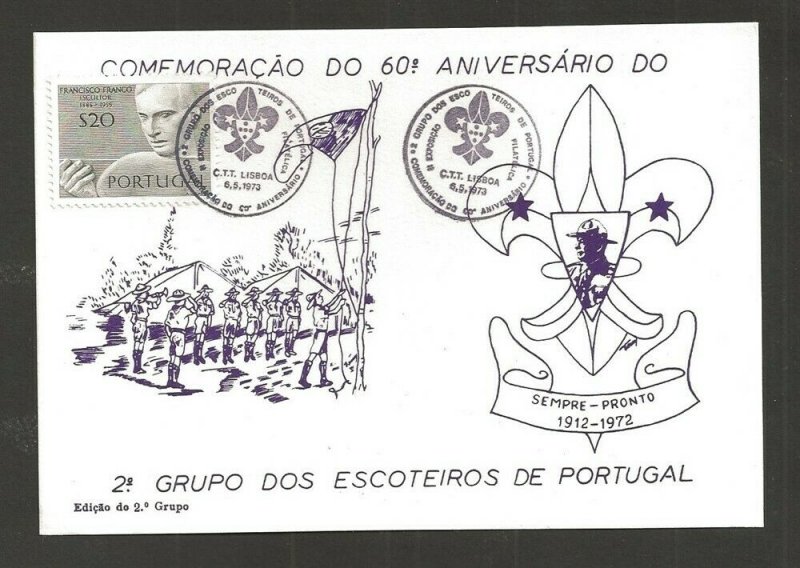 1973 Portugal Boy Scout 60th anniversary postcard