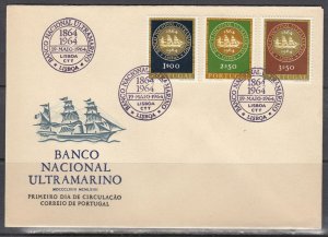 Portugal Scott 925-7 FDC - National Overseas Bank, Centenary
