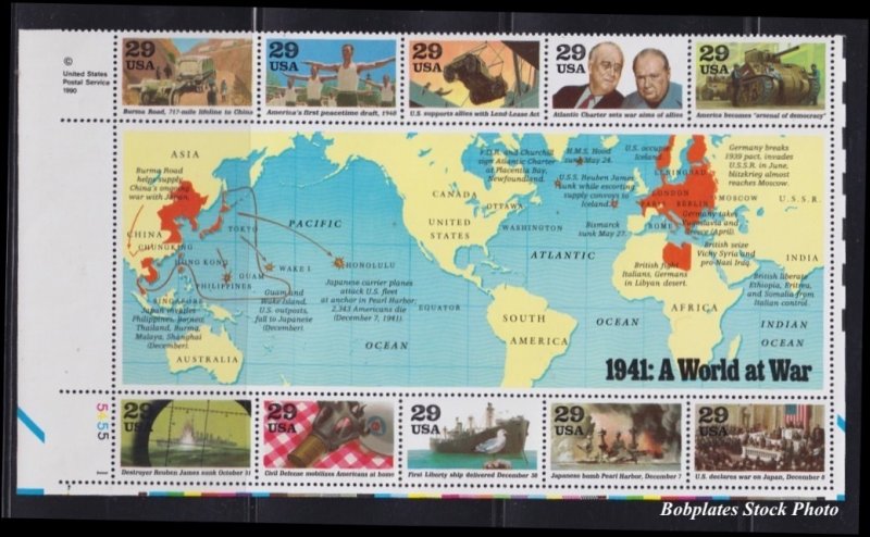 BOBPLATES #2559, 2697, 2765, 2838, 2981 World at War Sheet Set VF MNH SCV=$54.5