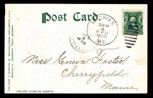 1906 MACHIAS, ME POSTAL CARD - U.S. #300 FRANKING (ESP#3352)