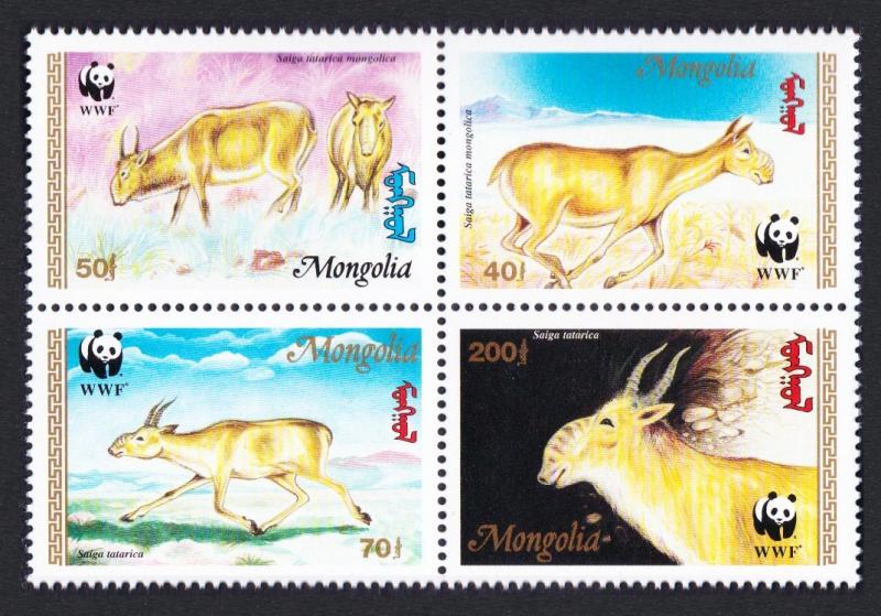 Mongolia WWF Saiga Block of 4 SG#2497-2500 SC#2209-2212 MI#2562-2565