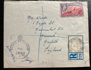 1942 Field Post 475 Gibraltar Registered Censored Cover To Norwich  England
