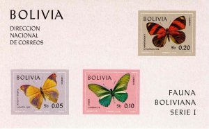 Bolivia 1970 Sc 521 523 525a Butterflies Souvenir Sheet Imperforate MNH Fauna