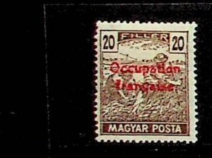 HUNGARY - FRENCH OCCUPATION Sc 1N7 LH ISSUE OF 1919 - OVERPRINT ON 20f - LOT1