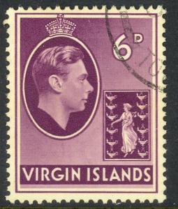 BRITISH VIRGIN ISLANDS 1938-47 KGVI 6d Deep Violet Portrait Issue Sc 82 VFU