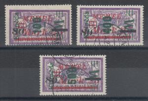 Memel Sc N28-N30 used. 1923 60c Mersons of France with green surcharges, cplt st